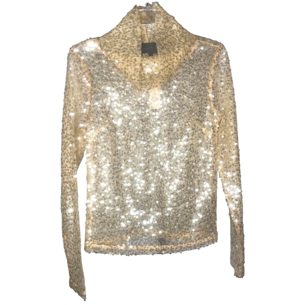 Anthropologie Sunday in Brooklyn‎ sheer sequin turtleneck Shirt Blouse Size XS